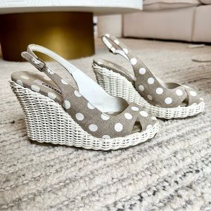 Castaner Polka Dot Wedge Espadrilles Linen White Wicker